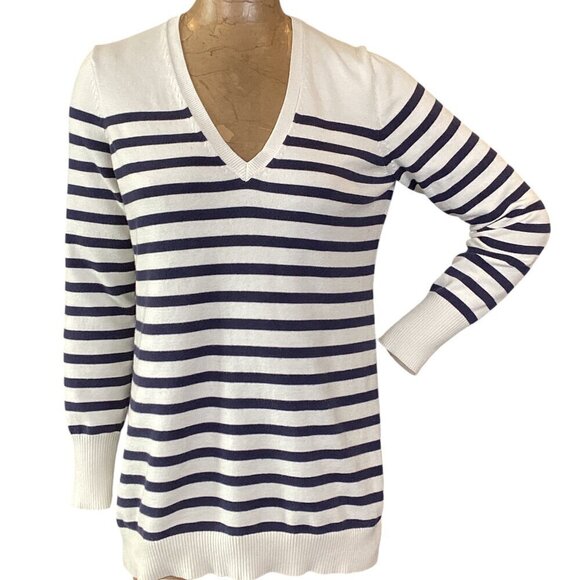 BASS Cotton Striped V-Neck Pullover Tunic Sweater M #314H - Picture 2 of 7
